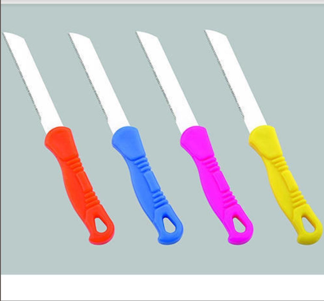 Plastic Handle Kitchen Knife - Stainless Steel Blade, Abs Material, Blue/orange/pink/yellow Colors | Easy To Use, Handy, Easy Storage, Compact Design
