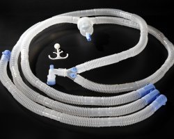 Ventilator Circuit With Single Water Trap - Adult/Pediatric/Infant Sizes, White, 3 Machine Cuffs, 1 Water Trap, 2 Corrugated Tubes, Portable for Hospital Use