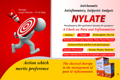 Nylate Injection - 20 mg/ML Sodium Salicylate Liquid, Analgesic for Pain and Inflammation in All Animal Species