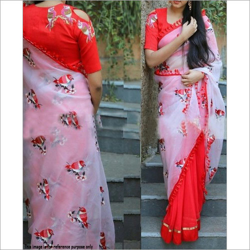 Georgette Embroidery Jari Work Saree