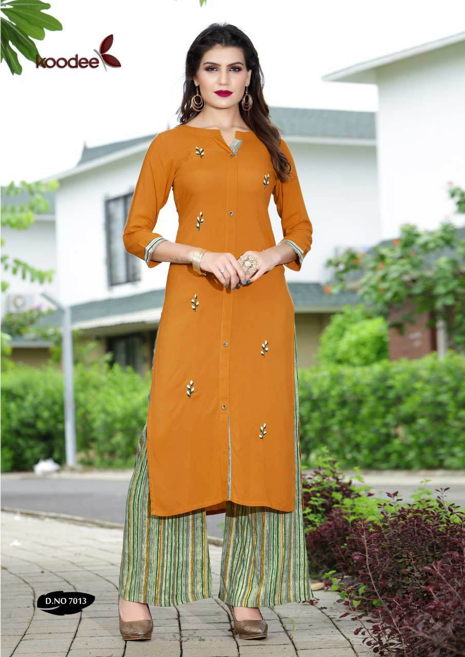 Rayon Palazzo Kurti With Printed Plazzo - 14 Kg Heavy Rayon, Sizes M-3xl | Cool Dry, Quick Dry, Customizable Logo, 3-4th Sleeve, Casual To Formal Wear