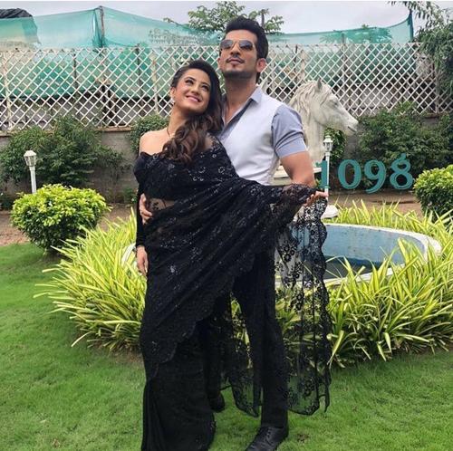 BLACK NET WITH HEAVY EMBROIDERY WORK