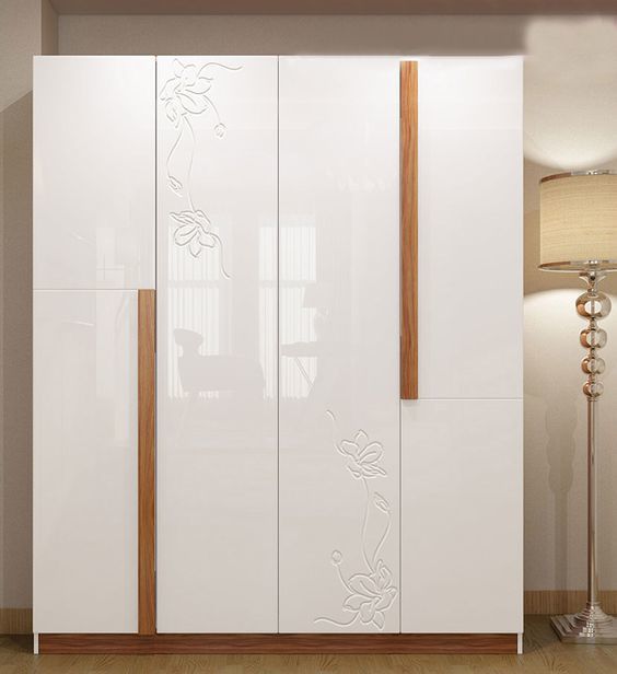 Designer Wardrobe - Wooden 6-7 Ft Height | Modern Indian Style Scratch Resistant Mirror Sophisticated White And Black Finish