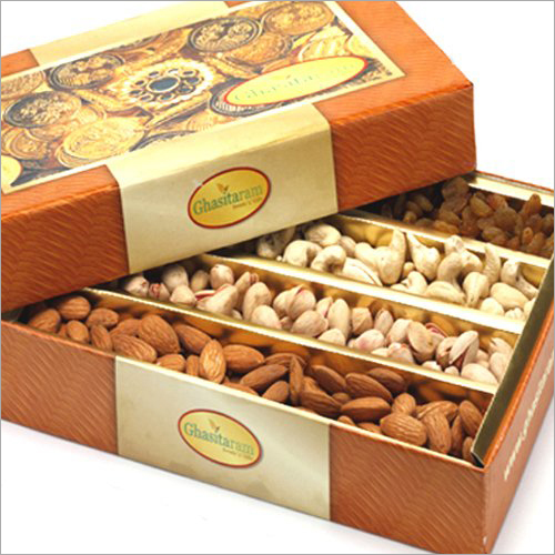 4 Compartment Dry Fruits Packing Box - Laminated Material, Rectangular Shape, Available in Different Colors | Ideal for Gift Packaging