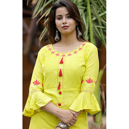 Ladies Designer Kurti - Cotton, Customized Sizes from S to XXXL, 3/4 Sleeve, Embroidered Pattern for All Seasons | Ethnic Indian Wear for Girls