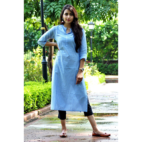 Ladies Striped Kurti - Cotton Blend | Customized to XXXL Size, 3/4 Sleeve Design, Suitable for Rainy, Spring, Summer & Winter Seasons