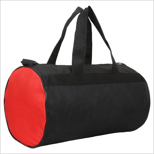 Polyester Duffle Gym Bag - Polyester, L - 42.5 cm, B - 23 cm, H - 23 cm, Black with Red Sides, Loop Handle for Personal Use