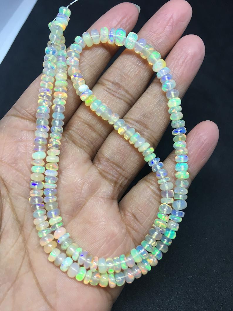 16 Inches Full Fire Ethiopian Opal Plain Rondelle Beads 4-5mmethiopian Opal Beadsopal Beads