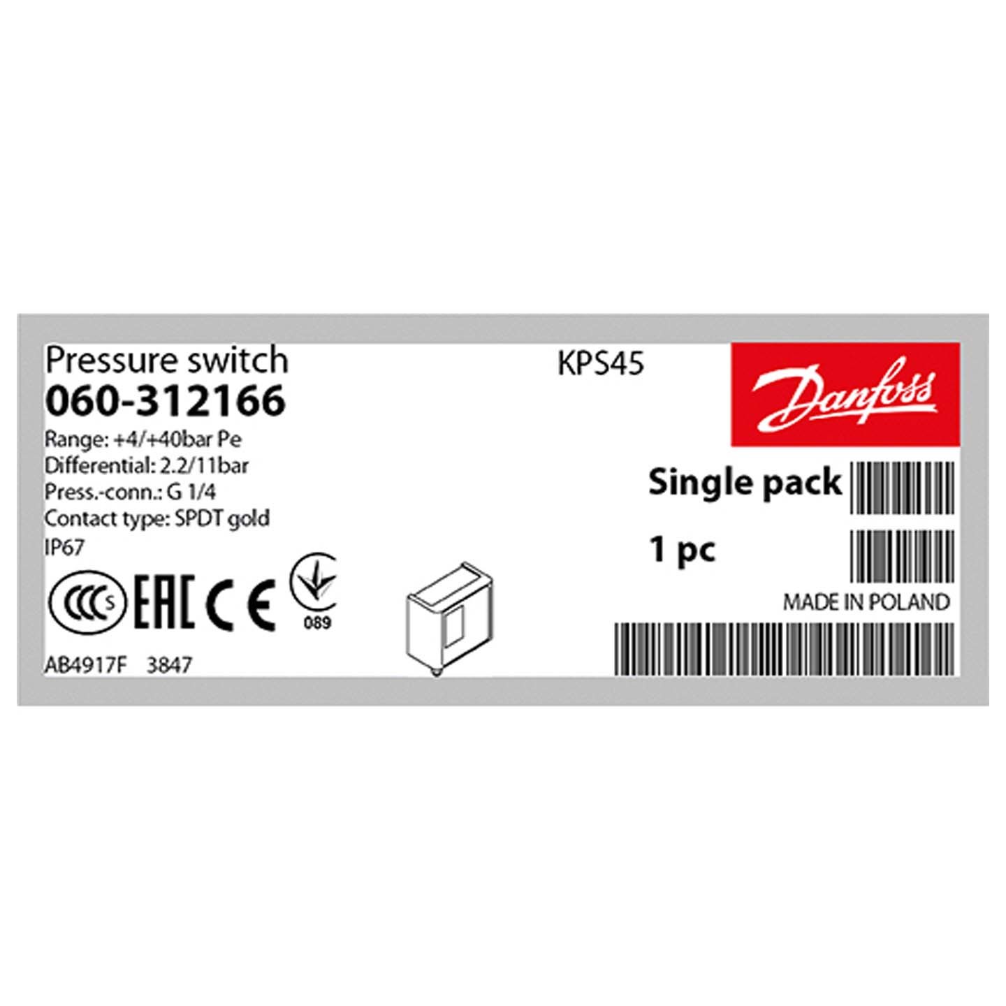 Kps 45 Danfoss Pressure Switch Usage: Power Station