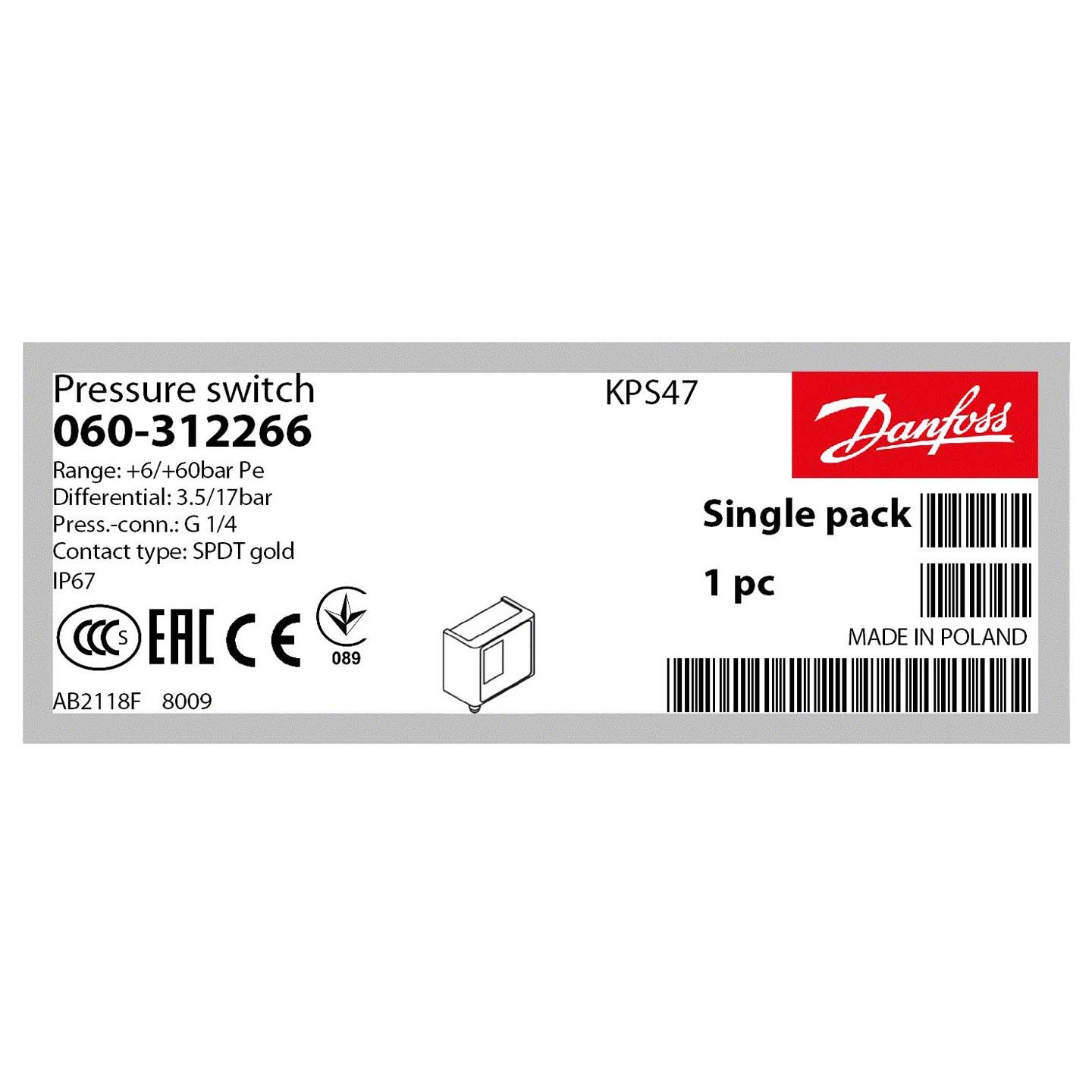 Kps 47 Danfoss Pressure Switch Usage: Power Station