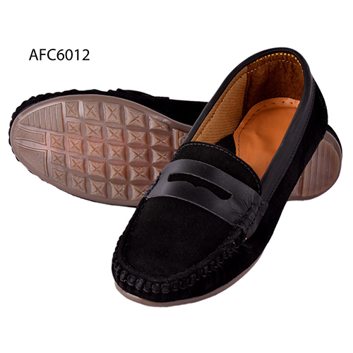 मेन्स ब्लैक रफ लेदर लोफर्स