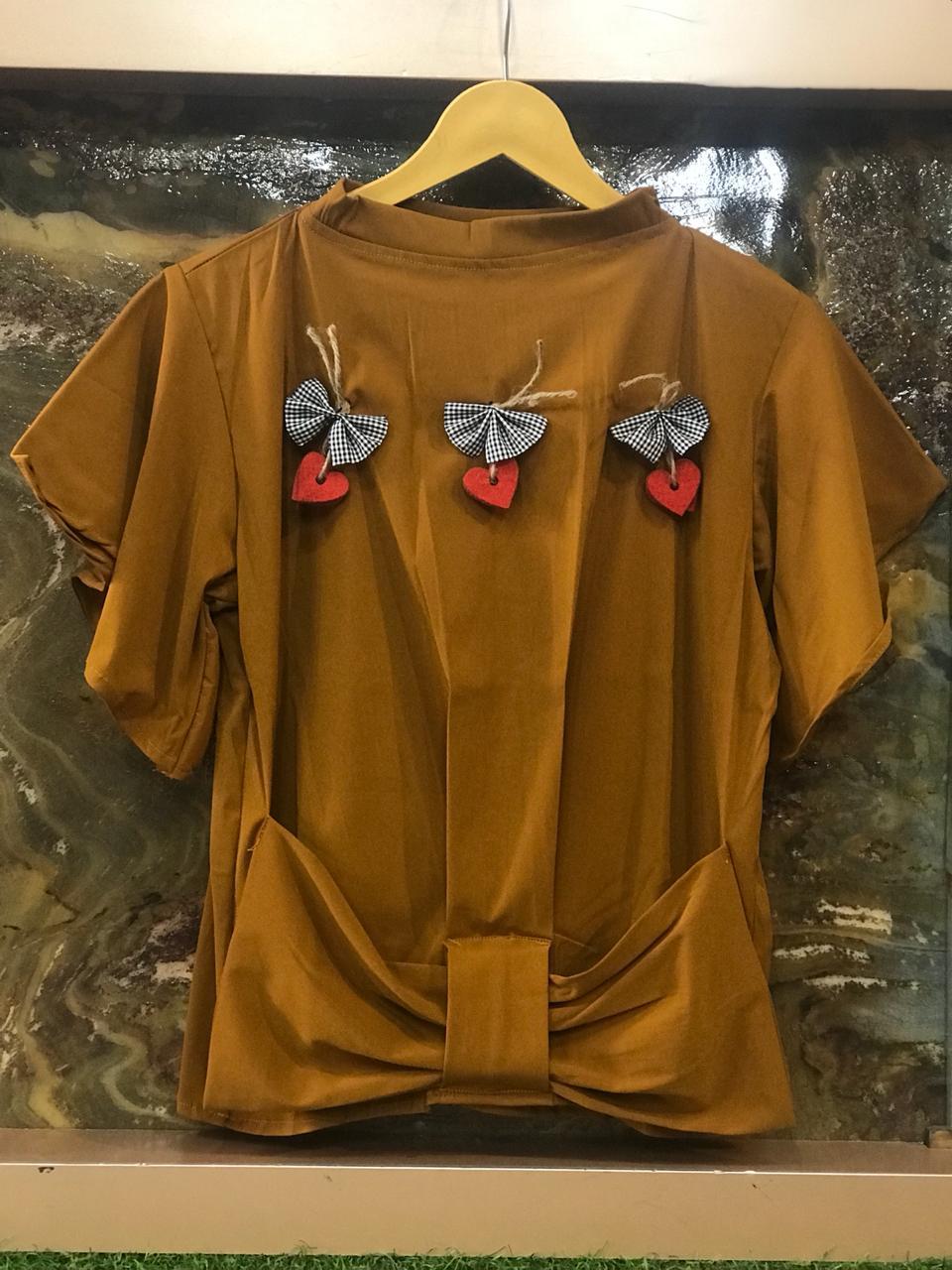 Tokko Imported Stretchable Fabric - Designer Bow With Heart Crop Top, Size S-xxl, Sleeve Style 3-4th, Quick Dry & Washable, Ideal For All Seasons