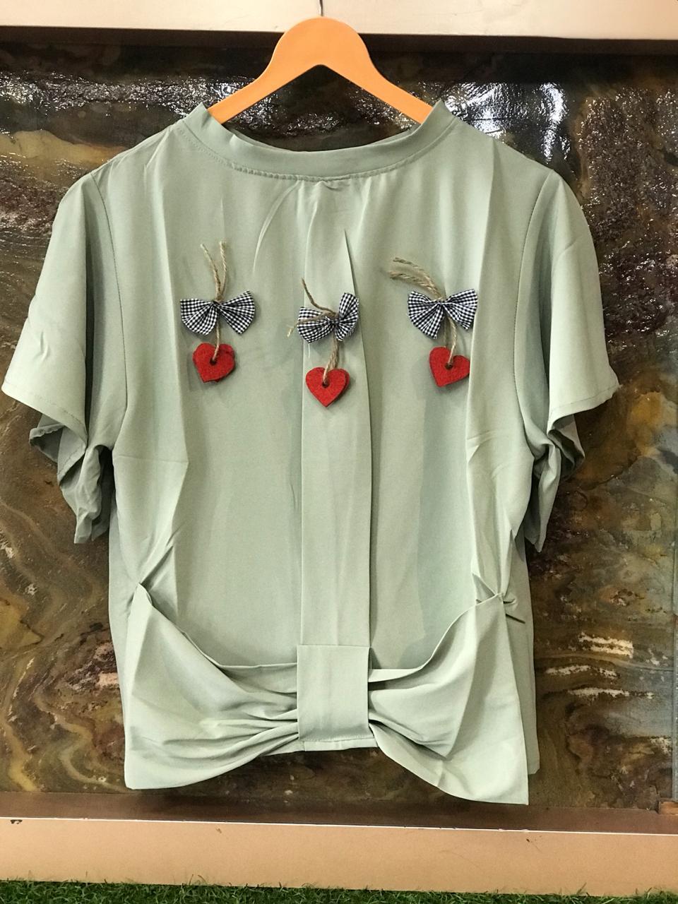 Tokko Imported Stretchable Fabric - Designer Bow With Heart Crop Top, Size S-xxl, Sleeve Style 3-4th, Quick Dry & Washable, Ideal For All Seasons