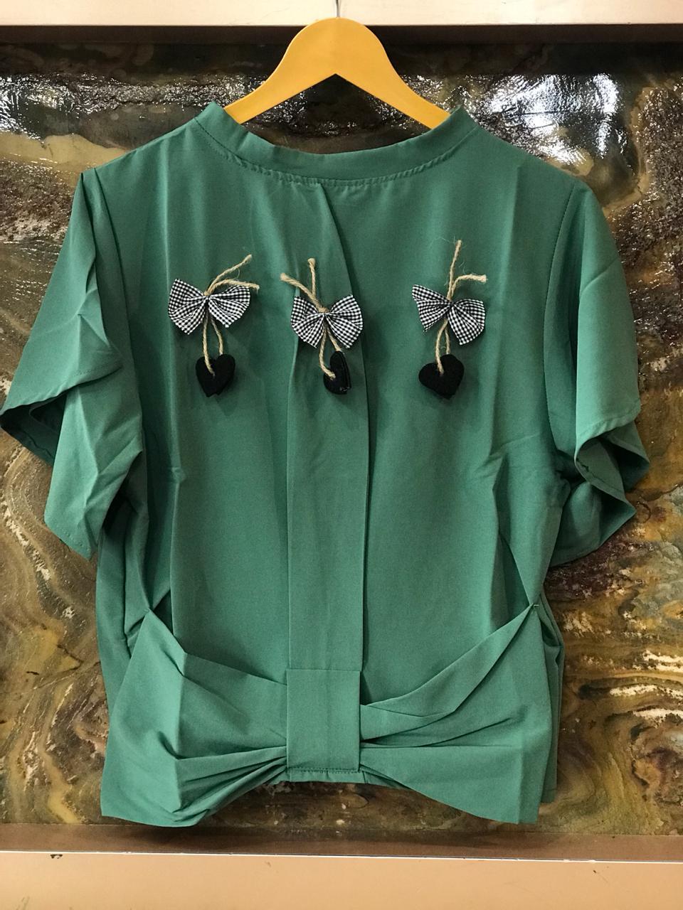 Tokko Imported Stretchable Fabric - Designer Bow With Heart Crop Top, Size S-xxl, Sleeve Style 3-4th, Quick Dry & Washable, Ideal For All Seasons