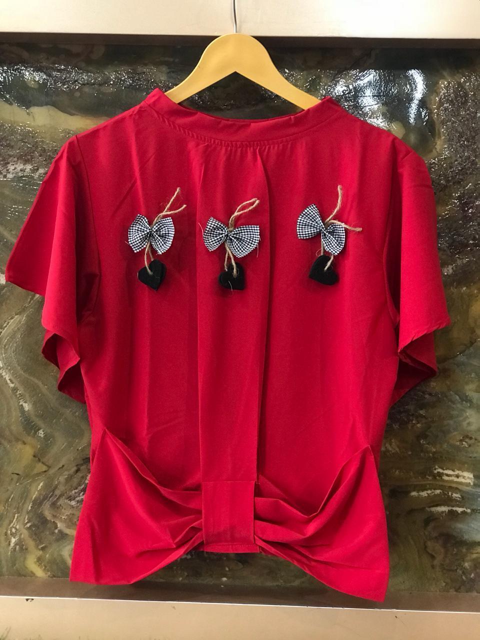 Tokko Imported Stretchable Fabric - Designer Bow With Heart Crop Top, Size S-xxl, Sleeve Style 3-4th, Quick Dry & Washable, Ideal For All Seasons