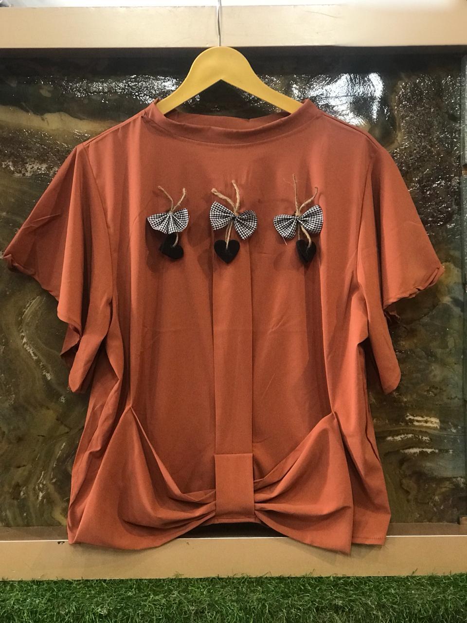 Tokko Imported Stretchable Fabric - Designer Bow With Heart Crop Top, Size S-xxl, Sleeve Style 3-4th, Quick Dry & Washable, Ideal For All Seasons