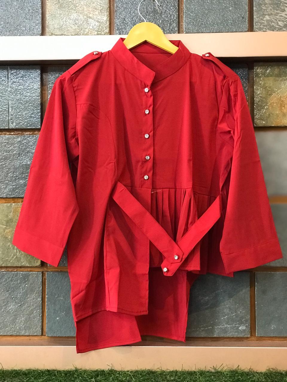 Tokko Imported Stretchable Fabric - Designer One Side Frill Western Top 23 Inch Length, Sizes S M L Xl, 5 Colors, Long Sleeve, Cool Dry, Quick Dry, Washable