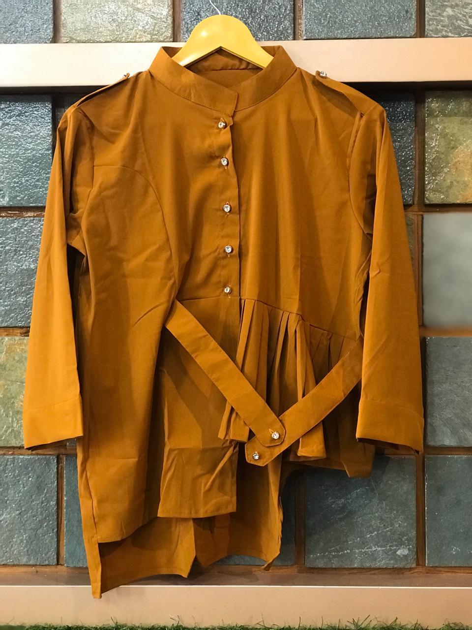 Tokko Imported Stretchable Fabric - Designer One Side Frill Western Top 23 Inch Length, Sizes S M L Xl, 5 Colors, Long Sleeve, Cool Dry, Quick Dry, Washable