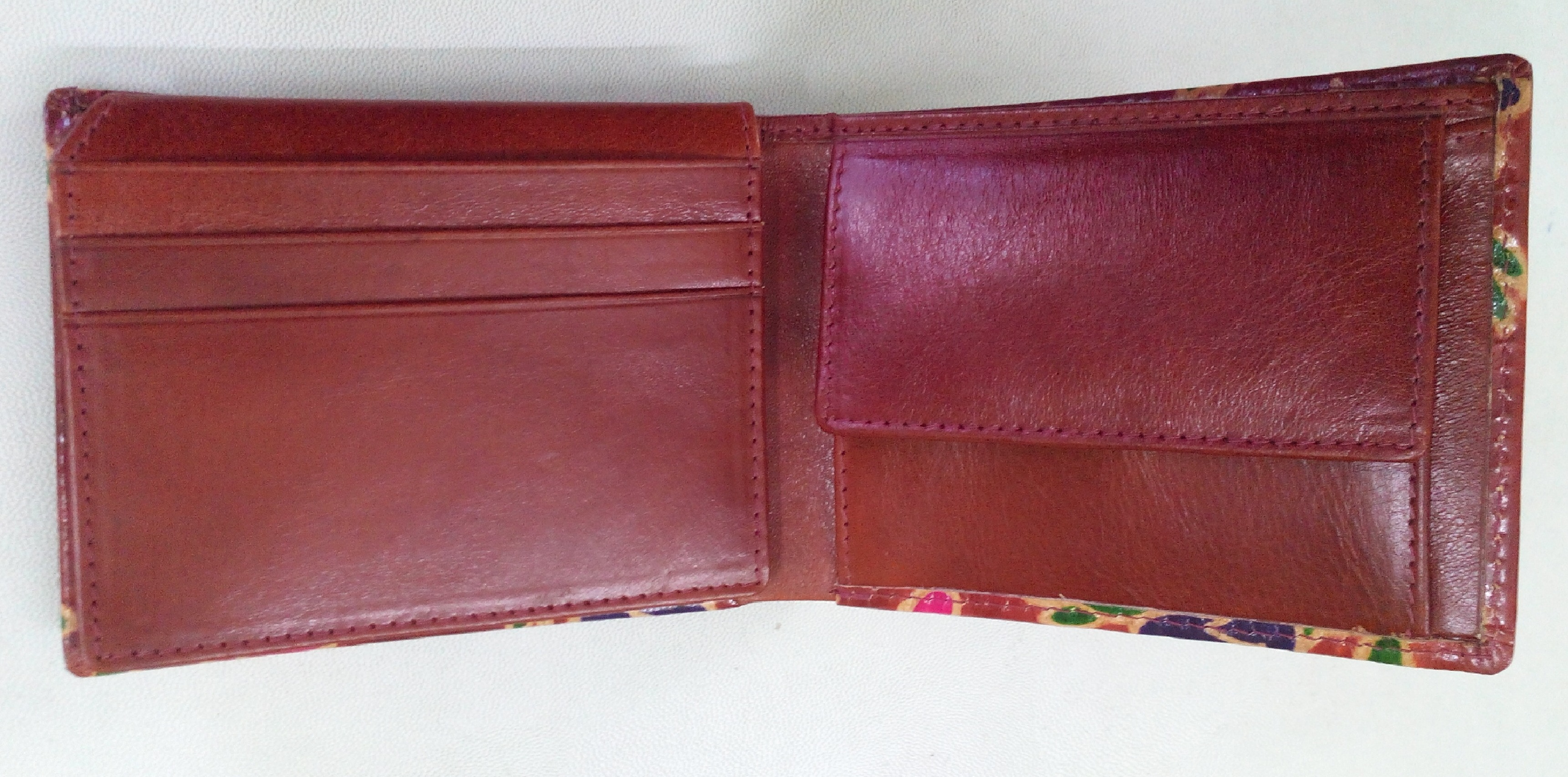 Red Hand Printed Leather Wallet
