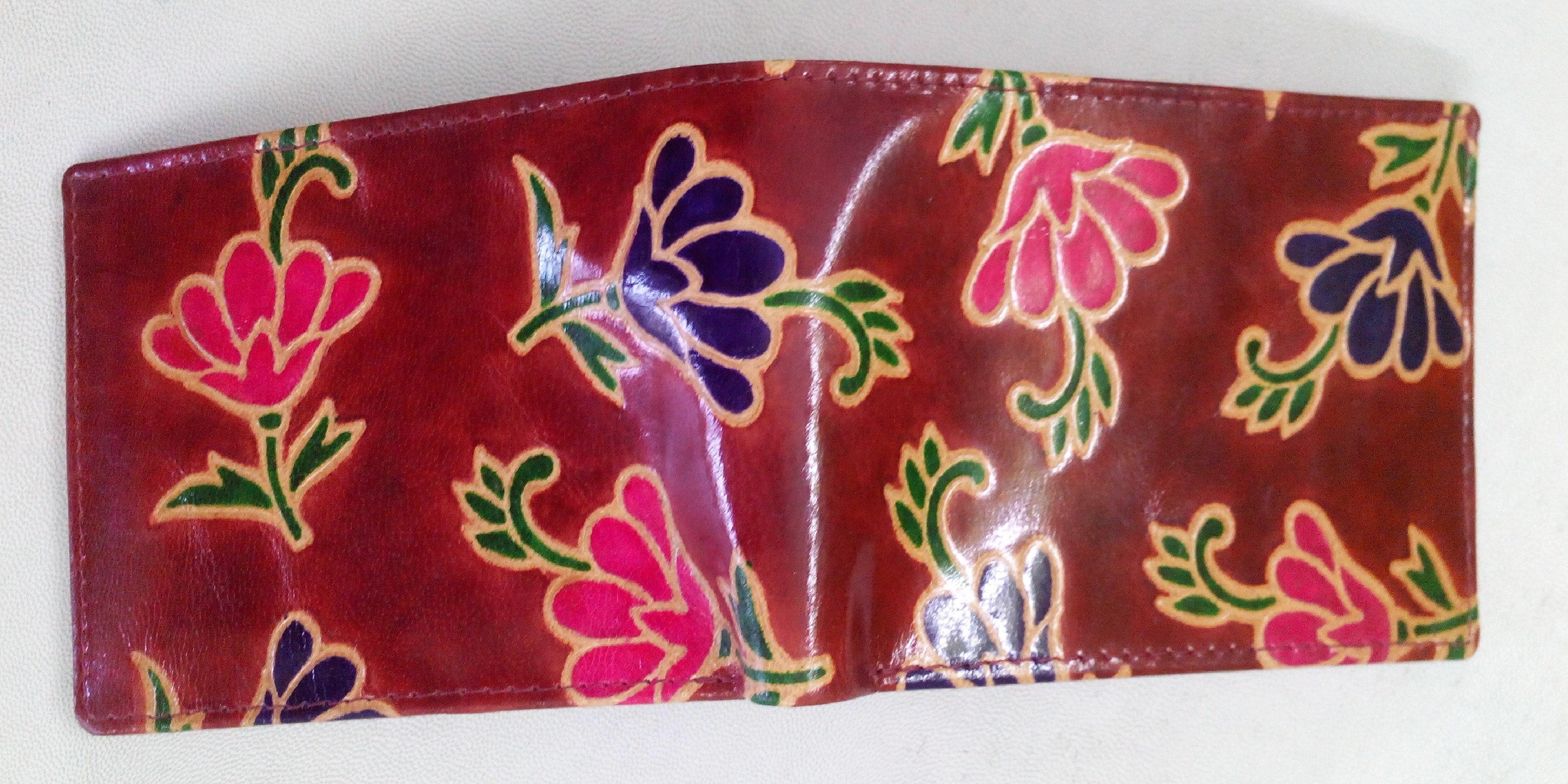 Red Hand Printed Leather Wallet