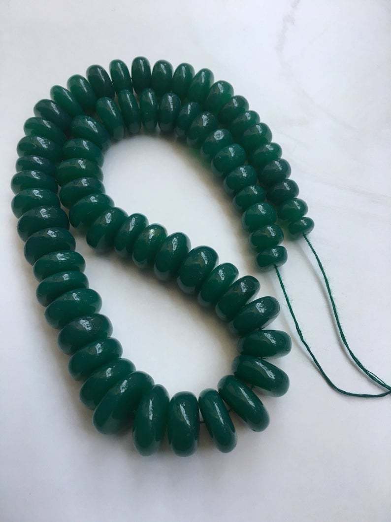 Natural Green Onyx Heishi Tyre Rondelle Beads - 10-15mm Graduated Size A Grade Natural Stone Beads 16 Inch Length