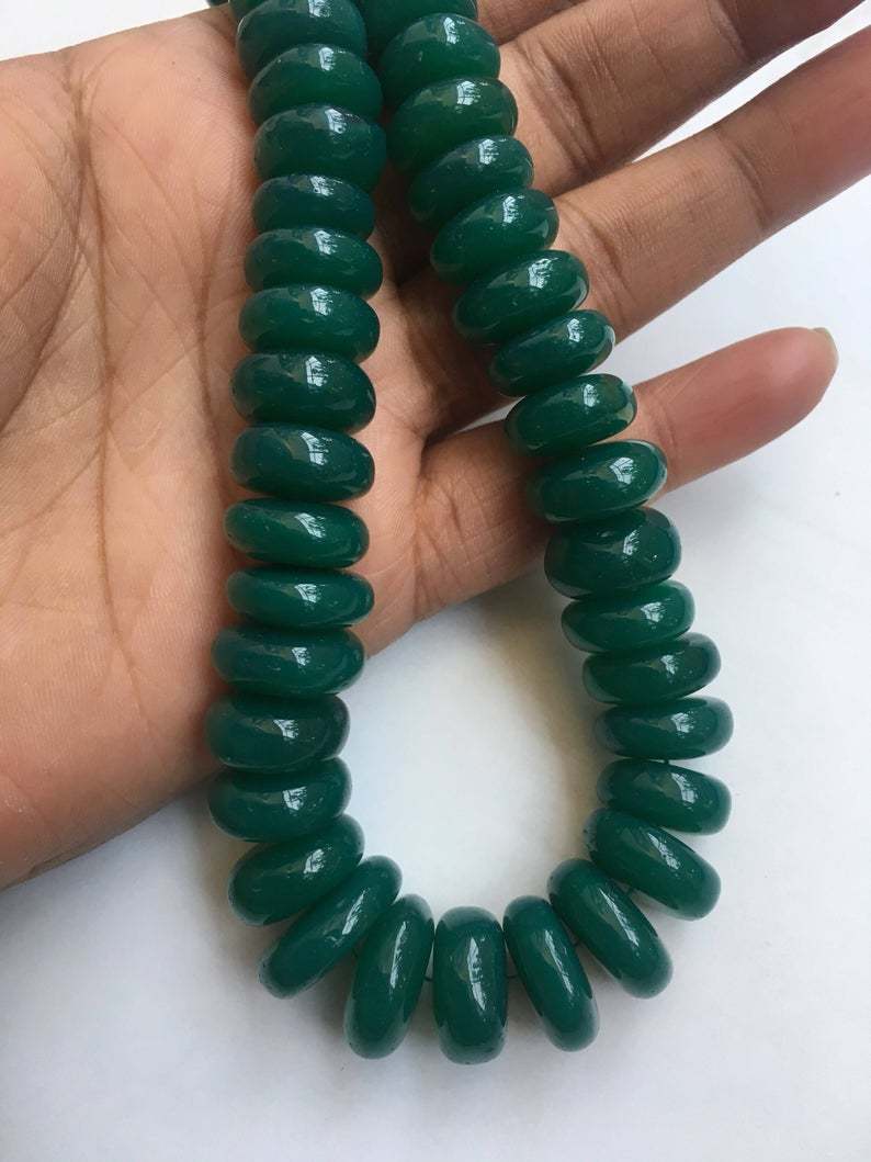 Natural Green Onyx Heishi Tyre Rondelle Beads - 10-15mm Graduated Size A Grade Natural Stone Beads 16 Inch Length
