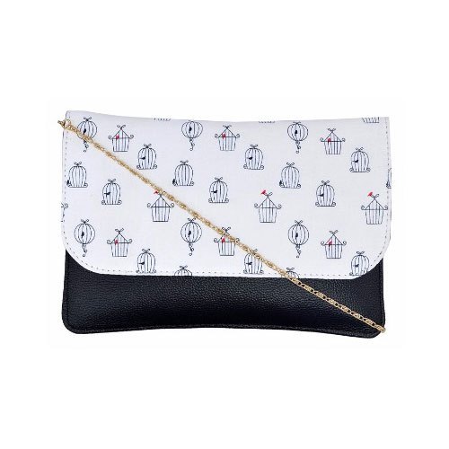 अज़रा ब्लैक व्हाइट स्लिंग क्लच बैग