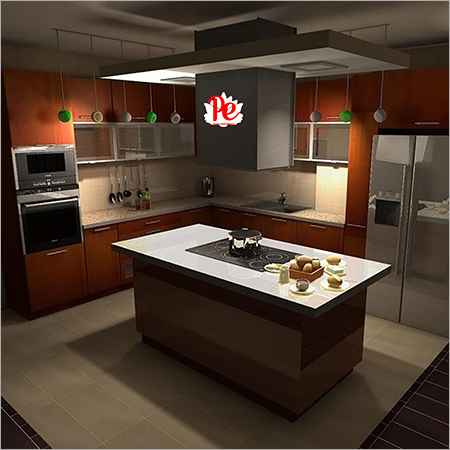 Modern L Shape Modular Kitchen - Wood Material, Brown Color | Durable, Easy to Clean, Includes Corner Basket, Cutlery Drawers, High Basket, Kitchen Rack