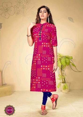 रेयॉन प्रिंटेड स्ट्रेट कैज़ुअल वियर कुर्ती सजावट सामग्री: पेंट