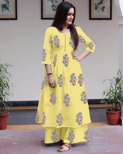 Heavy Camric Cotton Printed Kurti & Palazzo Set - 3-4th Sleeve, Available in 4 Elegant Colors | Casual, Ethnic, Formal, Daily Wear, Fully Stitched, Washable