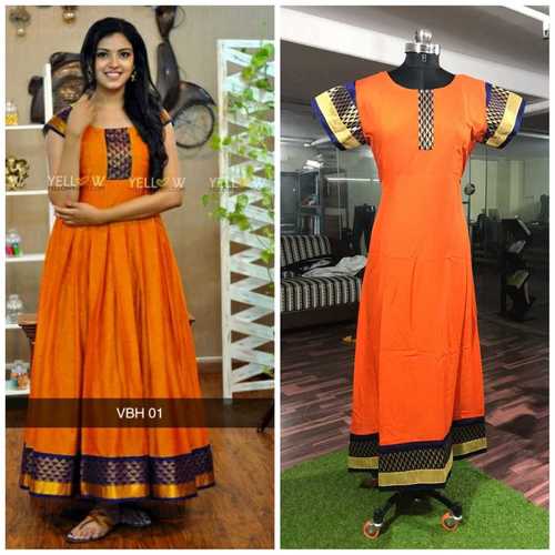 Designer Kurti - Heavy Rayon with Original Jacquard Border | Size S-36 to 3XL-46, A-Line Style, Short Sleeve, Available in Orange, Navy Blue, Red, Sky Blue, Light Green, Maroon