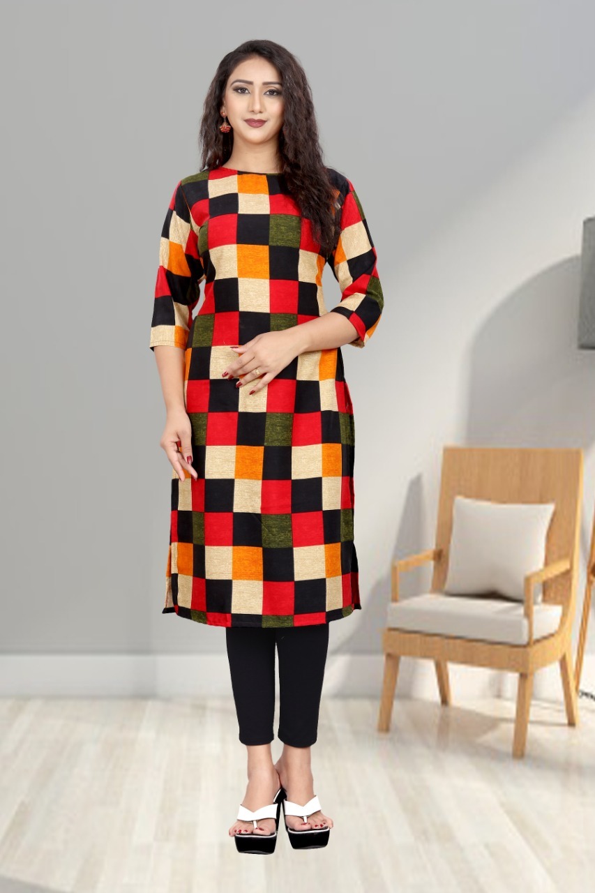 Kurti - Heavy Rayon, Size M-38/l-40/xl-42/2xl-44, Length 46", Multicolor | 3-4th Sleeve, Printed Pattern, Ethnic Casual/formal Party Wear