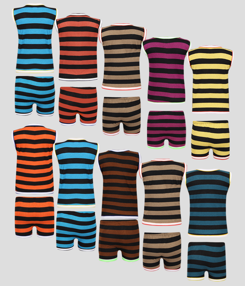 Kids - Cotton Striped Set, Multicolor , Trendy Style, Breathable & Washable, Anti-wrinkle, Cool Dry, Non-toxic For Boys Aged 0-2 Years