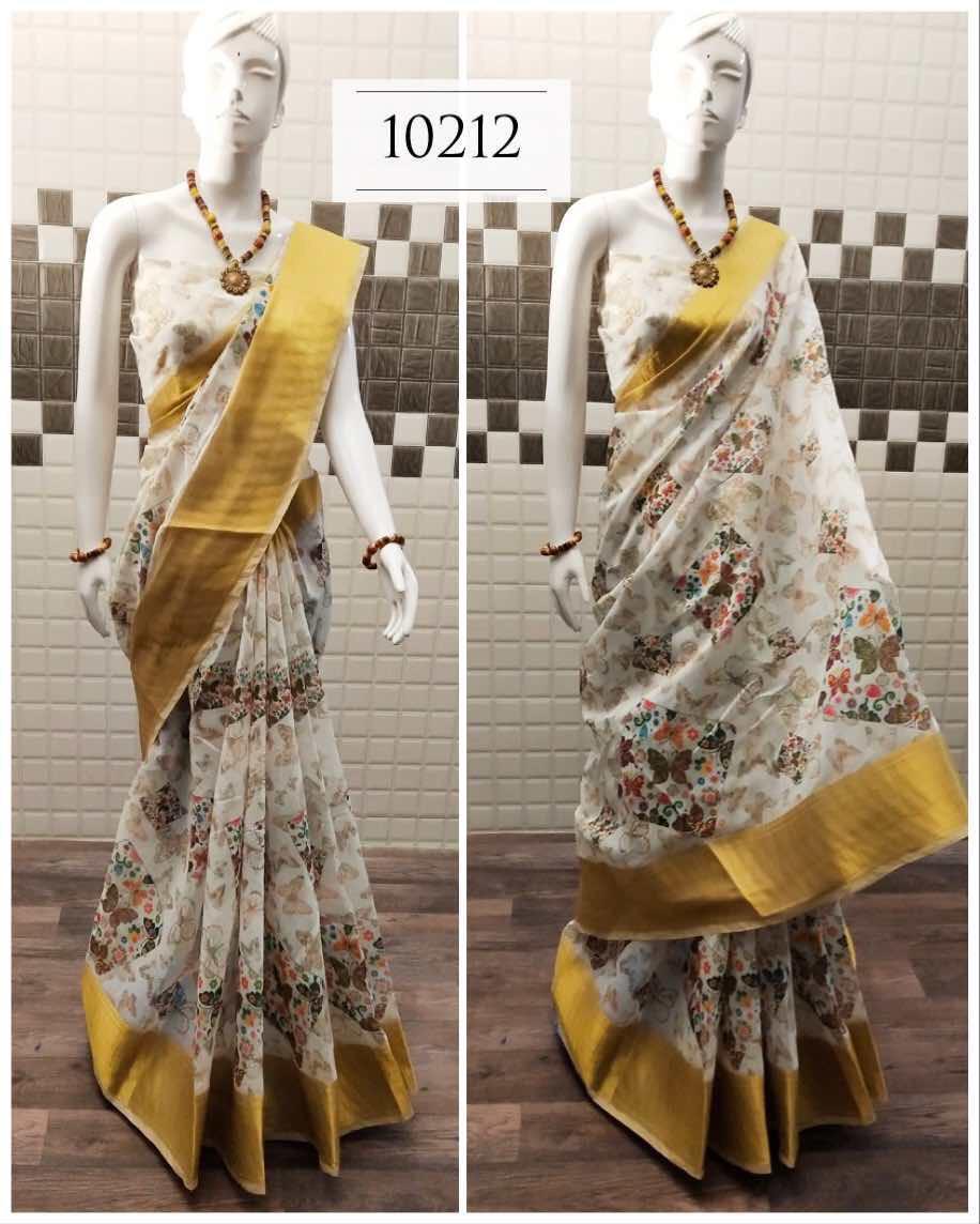 Handloom Linen Saree - Pure Digital Printed Design With Rich Zari Heavy Woven Jacquard Border, Resam Embroidery Work, Ideal For All Seasons