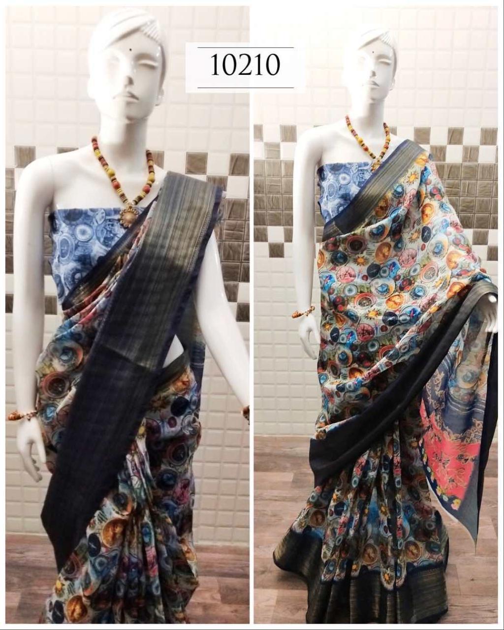 Handloom Linen Saree - Pure Digital Printed Design With Rich Zari Heavy Woven Jacquard Border, Resam Embroidery Work, Ideal For All Seasons