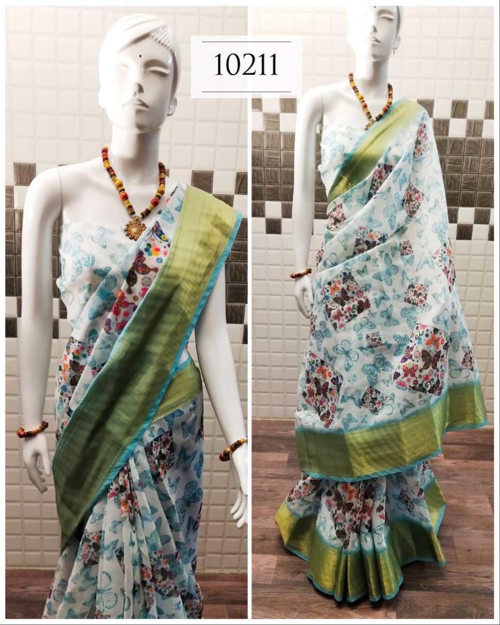 Handloom Linen Saree - Pure Digital Printed Design With Rich Zari Heavy Woven Jacquard Border, Resam Embroidery Work, Ideal For All Seasons