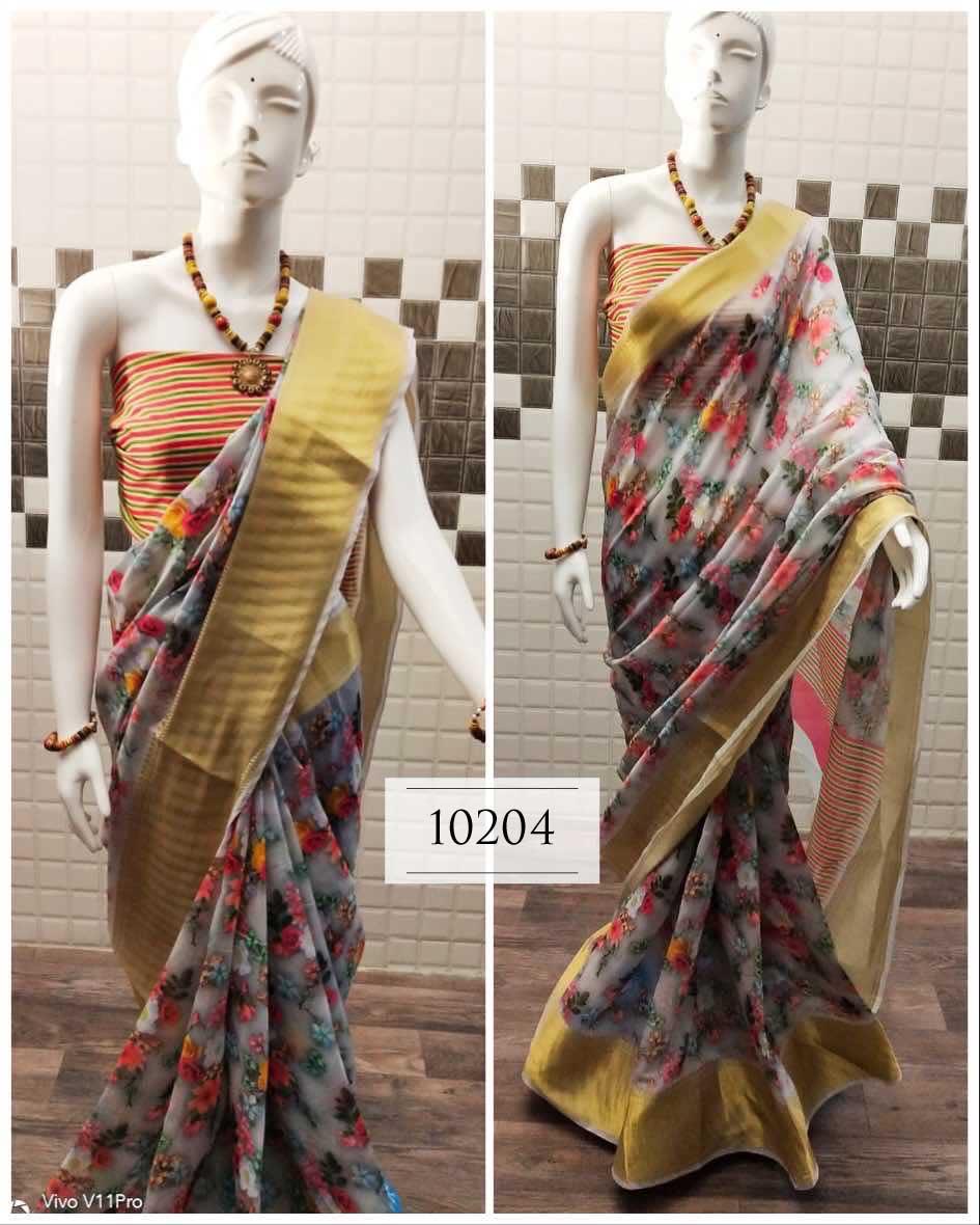 Handloom Linen Saree - Pure Digital Printed Design With Rich Zari Heavy Woven Jacquard Border, Resam Embroidery Work, Ideal For All Seasons