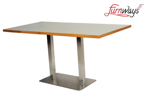 Restaurant Table - Wood Plywood Top with Stainless Steel Legs, Modern Indoor Furniture for Four Persons