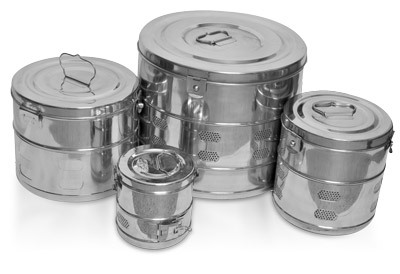 Dressing Drum - Stainless Steel, Perforated Design With Slotted Belt Clamp For Sterilizing And Storing Dressings And Instruments