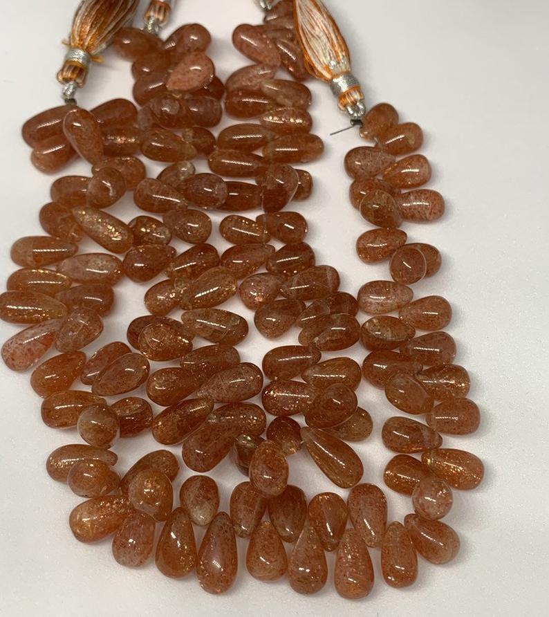 9 Inches Good Quality Natural Sunstone Smooth Teardrops Beadssunstone Drops Beads Grade: A