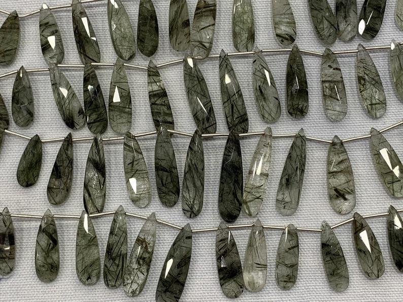 Green Rutile Pear Faceted Beads - 8x8/18-8/32mm, Natural A-grade Green Rutile Briolettes