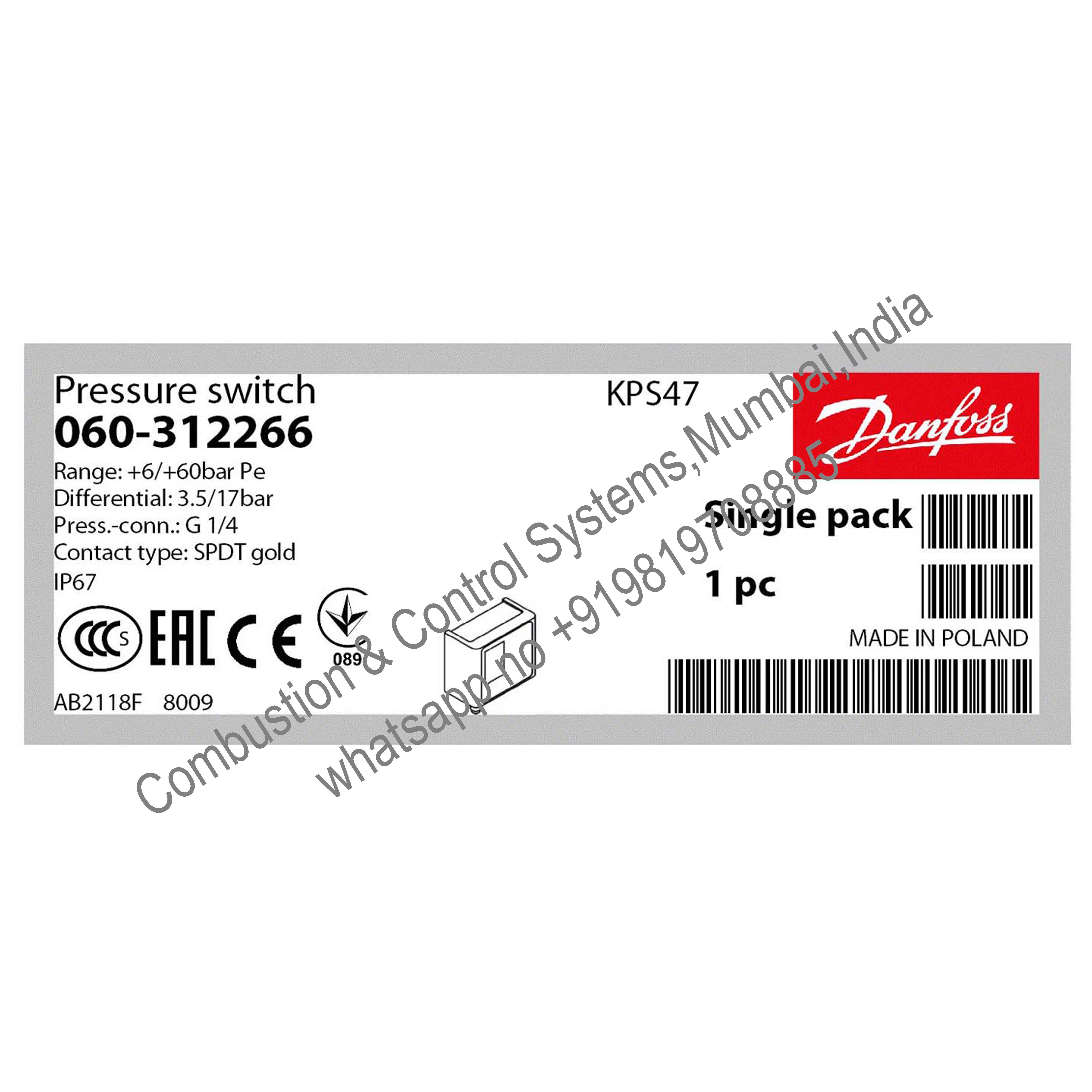 Kps 47 Danfoss Pressure Switch Usage: Power Station