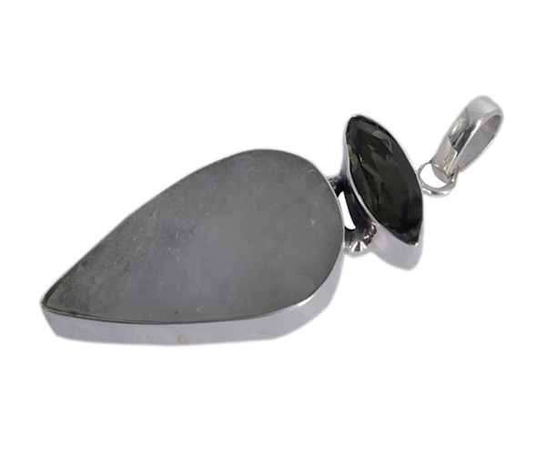 Green Faceted Moldavite & Libyan Tektite 925 Silver Gemstone Pendant