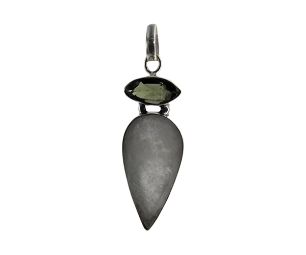 Green Faceted Moldavite & Libyan Tektite 925 Silver Gemstone Pendant