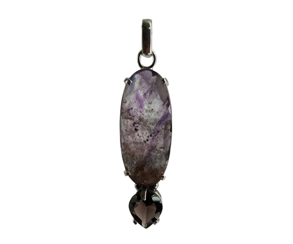 Purple Cacoxenite & Smokey Quartz Stone 925 Silver Pendant