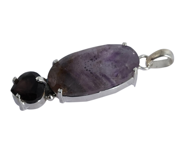 Purple Cacoxenite & Smokey Quartz Stone 925 Silver Pendant