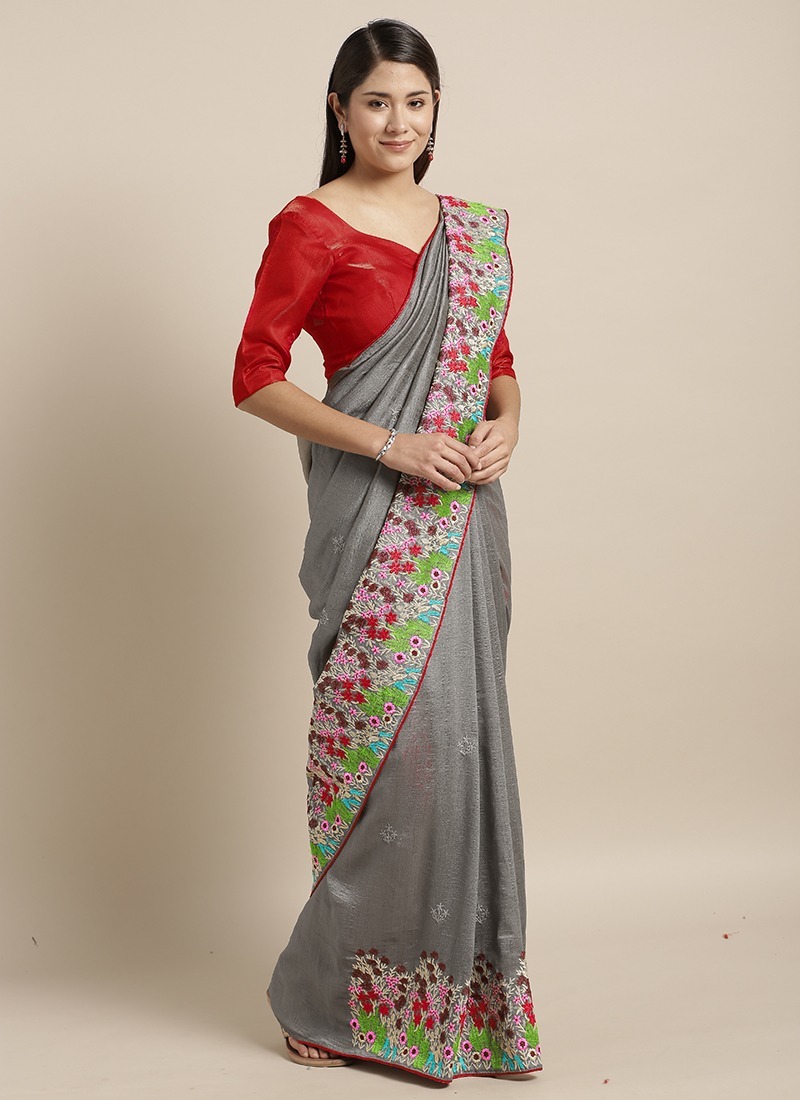 Cotton Silk Saree - 5.5 Mtr Fabric, 0.8 Mtr Blouse | Hand Embroidery, Multi-season Wear