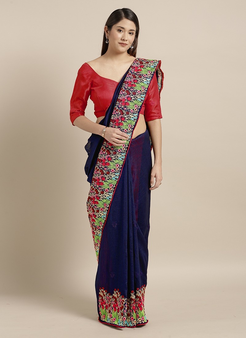 Cotton Silk Saree - 5.5 Mtr Fabric, 0.8 Mtr Blouse | Hand Embroidery, Multi-season Wear
