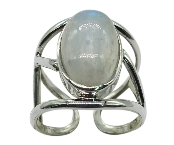 White Rainbow Moonstone 925 Silver Gemstone Ring