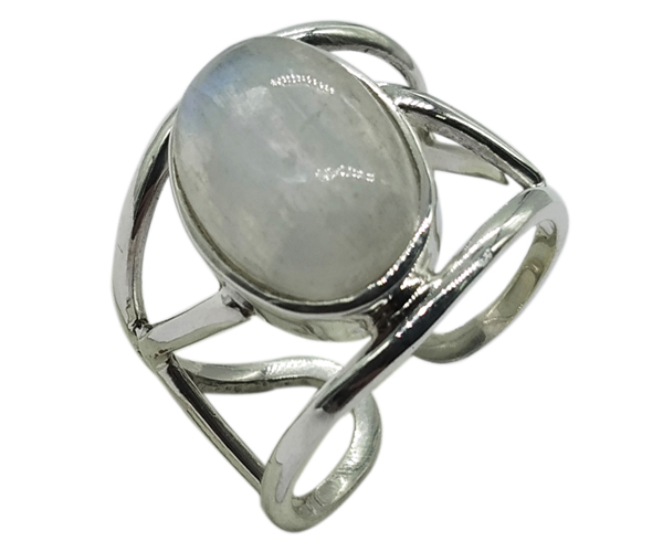 White Rainbow Moonstone 925 Silver Gemstone Ring
